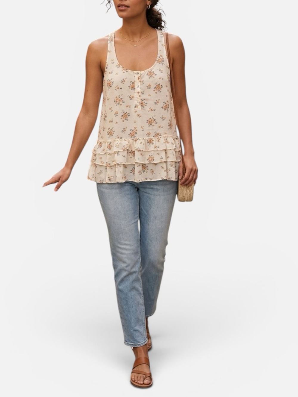Aerie White Sleeveless Tank Top with Scoop Neck Ruffled Tie Front
